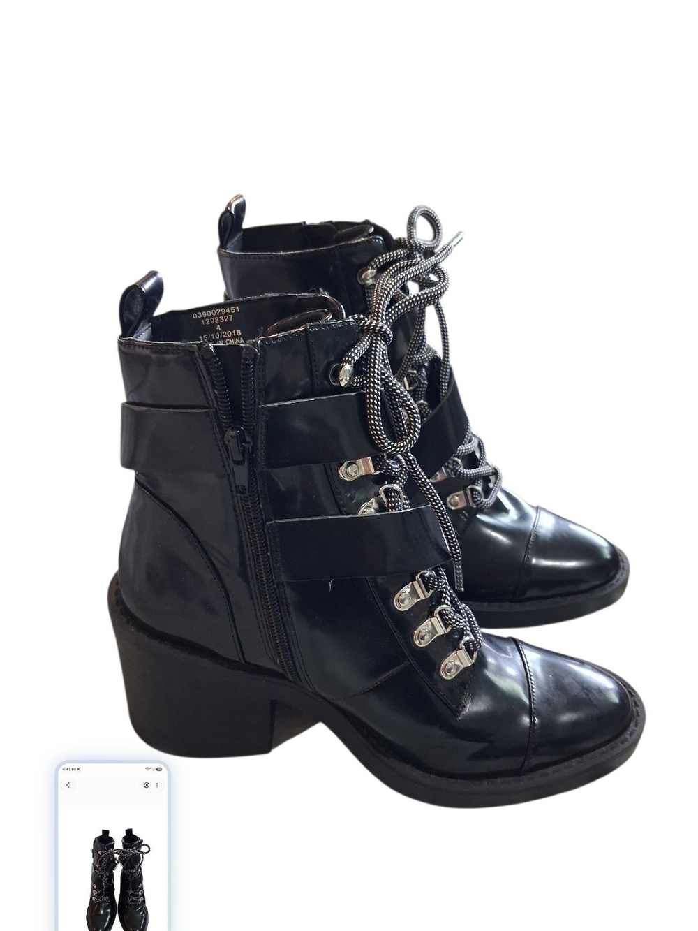 Black Lace-Up Patent Ankle Boots